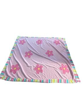 Freckles Baby Blanket Pink Floral Cotton Striped Trim Nursery Blanket